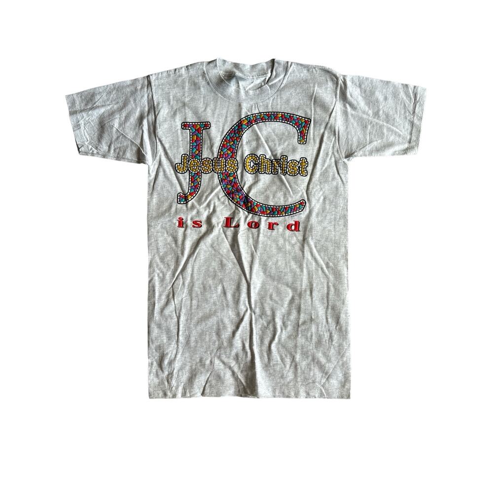 VTG Jesus is Lord Puffy Print S Gray USA Made Single Stitched Logotel T-Shirt